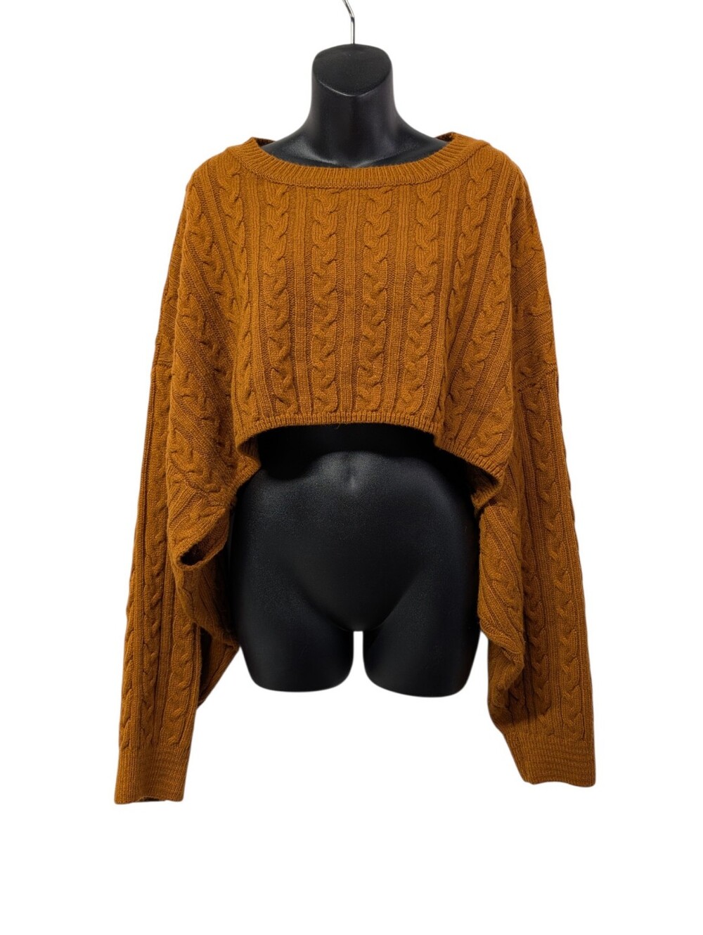 Fashion Nova Womens Brown Cable Knit Crewneck Cropped Oversized Sweater Size L